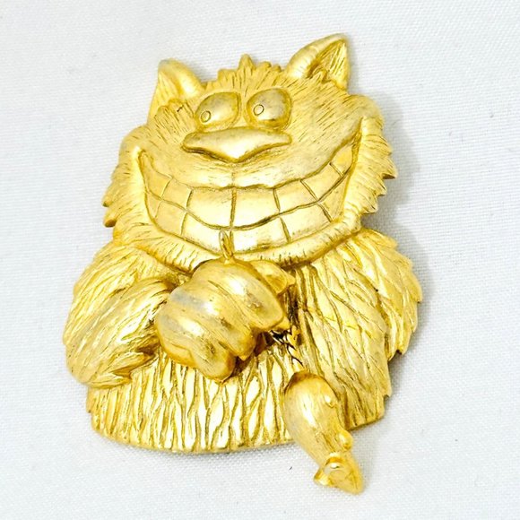 Vintage Cat and Mouse Brooch Jonette Jewelry (JJ) 1980s - Picture 1 of 6